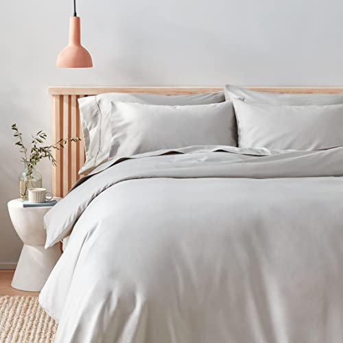 Amazon Aware 100% Organic Cotton 300 Thread Count Duvet Cover Set - Light Gray, Full/Queen