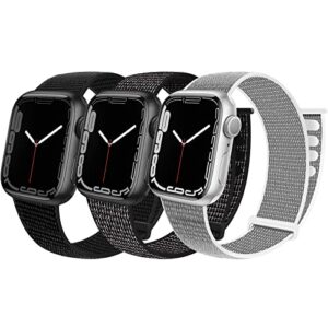 geoumy 3 pack sport nylon bands compatible with apple watch 44mm 40mm 41mm 42mm 38mm 45mm 49mm, stretchy loop woven braided soft women men strap compatible for iwatch series 8 7 6 5 4 3 2 1 se ultra