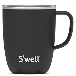 s'well stainless steel travel mug with handle - 12oz - onyx - triple-layered vacuum-insulated container designed to keep drinks cold and hot - bpa-free water bottle