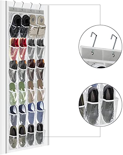 ZCX Over The Door Closet Shoe Holders with Clear Pockets, Breathable Non-Woven Fabric Hanging Closets, Hanging Shoe Organizer for Bedroom Closet Bathroom Kitchen Doors (Black) Shoe Racks