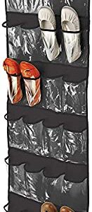 ZCX Over The Door Closet Shoe Holders with Clear Pockets, Breathable Non-Woven Fabric Hanging Closets, Hanging Shoe Organizer for Bedroom Closet Bathroom Kitchen Doors (Black) Shoe Racks