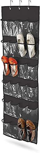 ZCX Over The Door Closet Shoe Holders with Clear Pockets, Breathable Non-Woven Fabric Hanging Closets, Hanging Shoe Organizer for Bedroom Closet Bathroom Kitchen Doors (Black) Shoe Racks