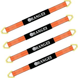 orangee 4 pack 2 inch x 36 inch axle tie down strap with sleeve and d-ring - 10,000lbs capacity - bright orange color - for car trailer, towing, hauling