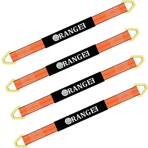 ORANGEE 4 Pack 2 Inch x 36 Inch Axle Tie Down Strap with Sleeve and D-Ring - 10,000LBS Capacity - Bright Orange Color - for Car Trailer, Towing, Hauling