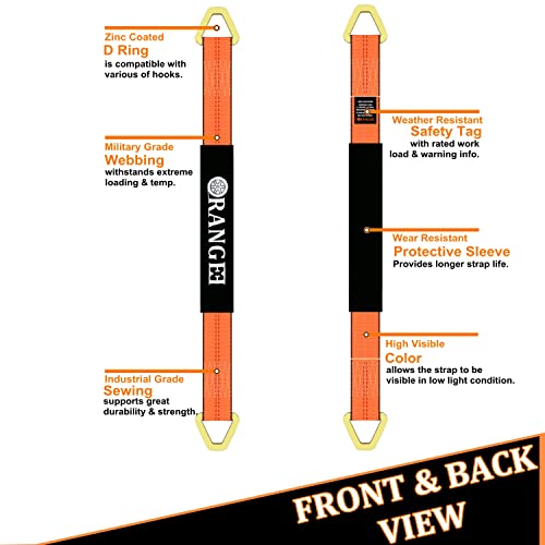 ORANGEE 4 Pack 2 Inch x 36 Inch Axle Tie Down Strap with Sleeve and D-Ring - 10,000LBS Capacity - Bright Orange Color - for Car Trailer, Towing, Hauling