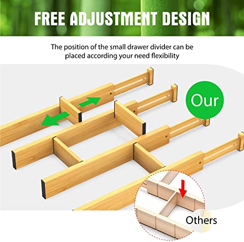 ANTOWIN Bamboo Drawer Dividers Organizers, Drawer Separators Splitter,13-17 inches Long Adjustable Spring-loaded Organizer for Large Utensil, Clothes, Tools Drawers (4+3)