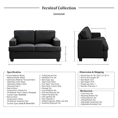 Lexicon Fernleaf Living Room Loveseat, Black