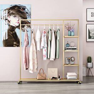 smlttel clothing rack with shelf,boutiques retail display clothing rack,heavy duty garment rack,multiple uses hanging rack for home and retail(gold)