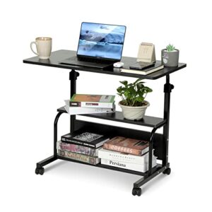 laptop desk adjustable desk small standing desk home office desks for small spaces portable desk table for bedrooms, 31.5" black uplift student study desk mobile rolling computer work desk on wheels