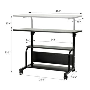 Laptop Desk Adjustable Desk Small Standing Desk Home Office Desks for Small Spaces Portable Desk Table for Bedrooms, 31.5" Black Uplift Student Study Desk Mobile Rolling Computer Work Desk on Wheels