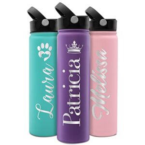 be burgundy personalized water bottle with straw lid & engraved name - 24 oz - 20 icons, 20 font, 8 colors - gifts for her, gifts for girlfriend, sister, personalized gifts for women