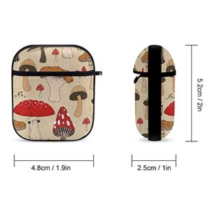 YouTary Various Mushroom Art Pattern Airpods 1 & 2 Case Cover, Apple AirPod Headphone Cover Unisex Personalized Shockproof Protective Wireless Charging Accessories with Keychain