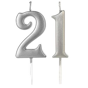 silver 21st & 12th birthday candles for cake, number 21 12 1 2 glitter candle party anniversary cakes decoration for kids women or men