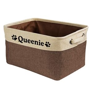 malihong personalized dog toy box collapsible storage basket sturdy fabric storage bin with handles for organizing shelf home closet, brown and white size - 15" x 11" x 8.3"