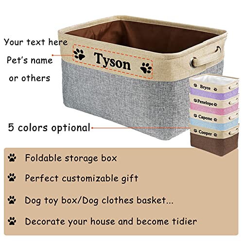 MALIHONG Personalized Dog Toy Box Collapsible Storage Basket Sturdy Fabric Storage Bin with Handles for Organizing Shelf Home Closet, Brown and White Size - 15" x 11" x 8.3"