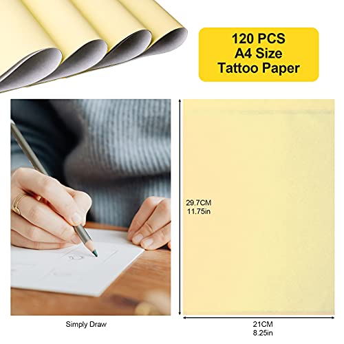 120 Sheets Tattoo Transfer Paper, Stencil Paper for Tattooing, 4 Layers Tattoo Transfer Paper for Tattoo Supplies, A4 Size