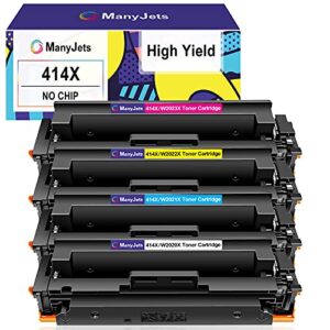manyjets 414x w2020x compatible toner cartridge replacement for hp 414a w2020a 414x w2020x work with hp m479fdw m479fdn m454dw m454dn m479 m454 m479dw printer (4-pack,no chip)