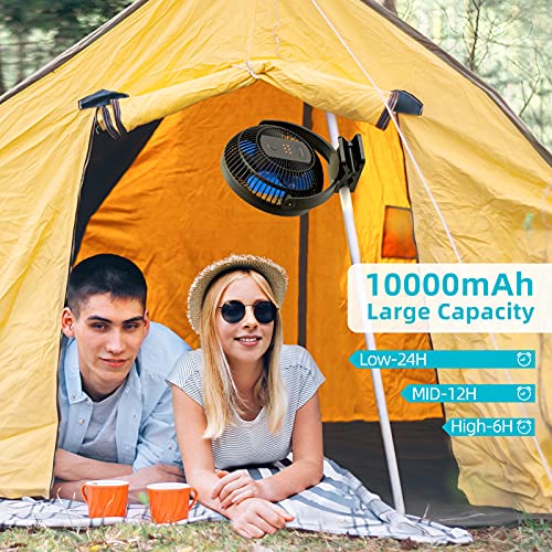 10000mAh 8-Inch Rechargeable Battery Operated Clip on Fan, 4 Speeds Fast Aiflow USB Fan, Sturdy Clamp Portable for Outdoor Camper Golf Cart or Indoor Gym Treadmill Personal Office Desk - Blue