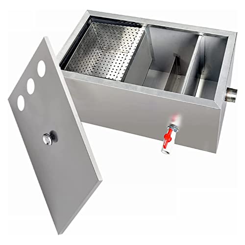 Grease Trap with 3 Top Inlets, Grease Traps for Restaurants Under Sink, Commercial Grease Trap Under Sink, Stainless Steel Grease Interceptor Trap for 3 Compartment Sink