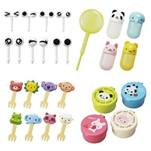 gotouchi food picks bento lunch, mini container, soy sauce case container with dropper - 4 kinds set bento box accessories (animals)