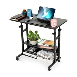 home office desks standing adjustable height small laptop desk with storage for small spaces computer table for couch bedrooms mobile rolling portable student desk on wheels modern uplift black desk