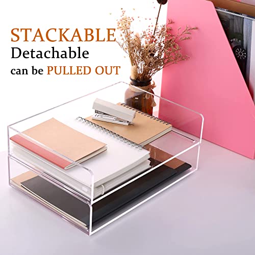 Paper Organizer Tray, Clear Acrylic Desk Organizers and Accessories, Office Supplies Organization, Stackable File Holder-Art Storage for School Classroom, Workspace Letter Tray-2 Pack/2 Tier