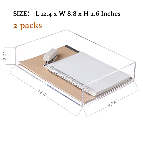 Paper Organizer Tray, Clear Acrylic Desk Organizers and Accessories, Office Supplies Organization, Stackable File Holder-Art Storage for School Classroom, Workspace Letter Tray-2 Pack/2 Tier