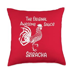 original awesome sauce sriracha design co long sleeve sriracha the original awesome sauce rooster throw pillow, 18x18, multicolor