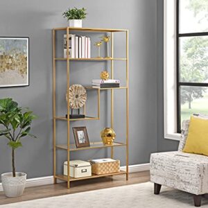 firstime & co. new & improved gold elliot 4-tier bookcase, storage shelf for living room, bedroom, bathroom, kitchen, home office, metal and glass, glam, 32.25 x 12 x 68 inches (70469)