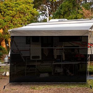 WELLUCK RV Awning Sun Shade Screen with Zipper, 9'X15' Black Mesh Camper Sunshade RV Awning Accessories, UV Blocker Privacy Screen Complete Kit for Motorhome Camper Travel Trailer Canopy