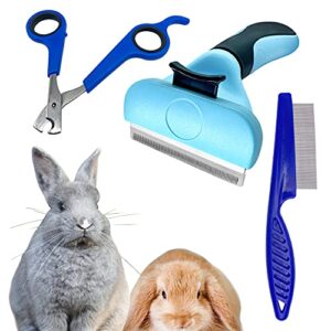 falltail 3pcs rabbit bunny grooming kit with bunny grooming brush nail clipper grooming comb for rabbit bunny guinea pig shedding