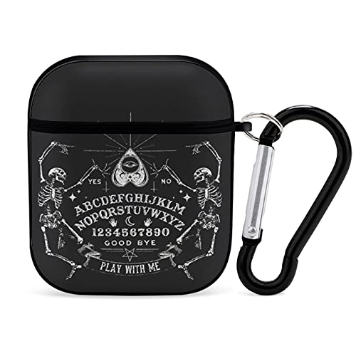 YouTary Vintage Skeleton Magic Ouija Black Pattern Airpods 1 & 2 Case Cover, Apple AirPod Headphone Cover Unisex Personalized Shockproof Protective Wireless Charging Accessories with Keychain