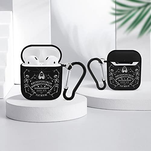 YouTary Vintage Skeleton Magic Ouija Black Pattern Airpods 1 & 2 Case Cover, Apple AirPod Headphone Cover Unisex Personalized Shockproof Protective Wireless Charging Accessories with Keychain