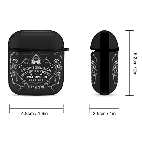 YouTary Vintage Skeleton Magic Ouija Black Pattern Airpods 1 & 2 Case Cover, Apple AirPod Headphone Cover Unisex Personalized Shockproof Protective Wireless Charging Accessories with Keychain