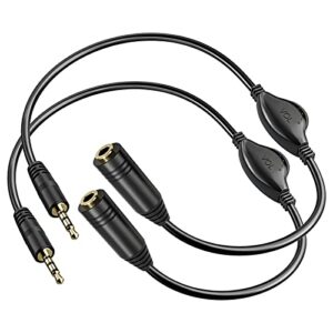 pchero 2 packs 3.5mm headphone extension cables with mic, male to female stereo audio jack extender aux extension adapter cords with volume control
