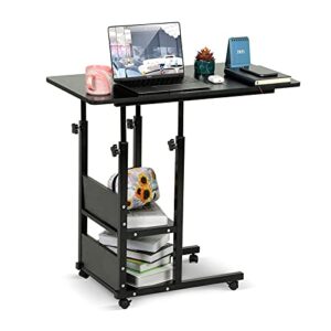 laptop desk small desks for small spaces adjustable table for couch desk, 31.5" small mobile rolling portable student desk on wheels computer table adjustable desk for bedroom home office black desk