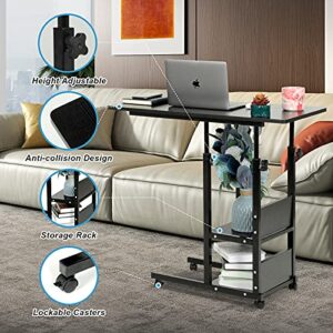 Laptop Desk Small Desks for Small Spaces Adjustable Table for Couch Desk, 31.5" Small Mobile Rolling Portable Student Desk on Wheels Computer Table Adjustable Desk for Bedroom Home Office Black Desk