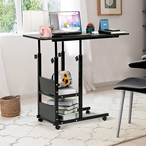 Laptop Desk Small Desks for Small Spaces Adjustable Table for Couch Desk, 31.5" Small Mobile Rolling Portable Student Desk on Wheels Computer Table Adjustable Desk for Bedroom Home Office Black Desk