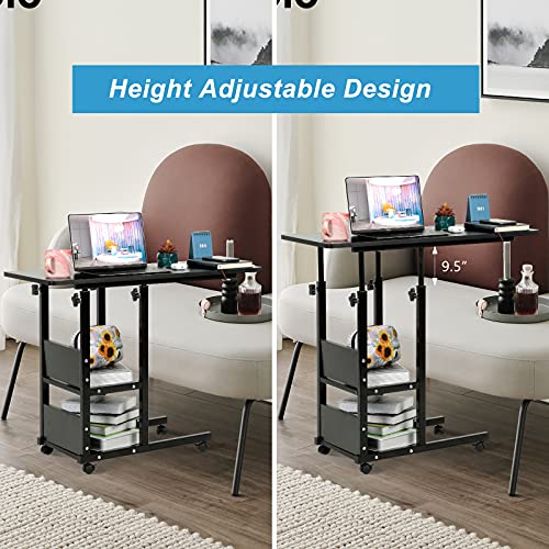 Laptop Desk Small Desks for Small Spaces Adjustable Table for Couch Desk, 31.5" Small Mobile Rolling Portable Student Desk on Wheels Computer Table Adjustable Desk for Bedroom Home Office Black Desk