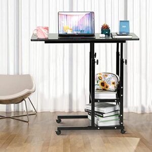 Laptop Desk Small Desks for Small Spaces Adjustable Table for Couch Desk, 31.5" Small Mobile Rolling Portable Student Desk on Wheels Computer Table Adjustable Desk for Bedroom Home Office Black Desk