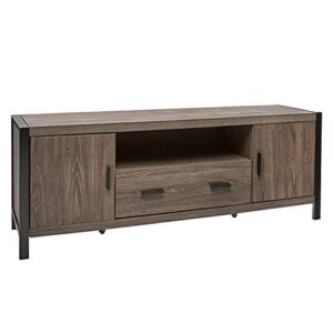 rockpoint industrial modern universal stand with doors and open shelves entertainment center, 60 inch, charcoal grey
