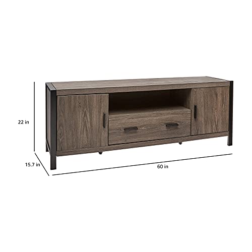 ROCKPOINT Industrial Modern Universal Stand with Doors and Open Shelves Entertainment Center, 60 Inch, Charcoal Grey