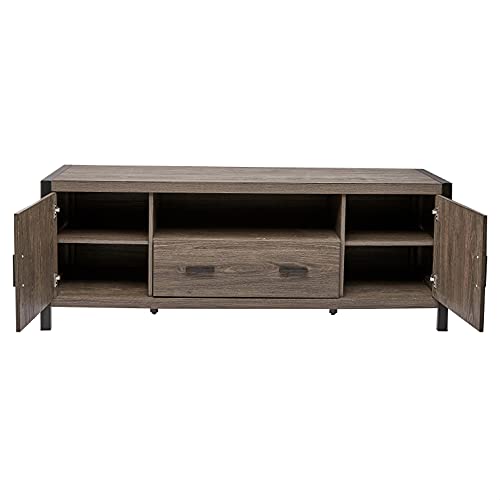 ROCKPOINT Industrial Modern Universal Stand with Doors and Open Shelves Entertainment Center, 60 Inch, Charcoal Grey