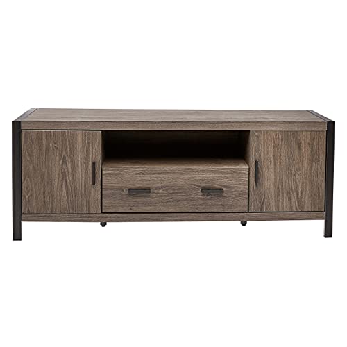 ROCKPOINT Industrial Modern Universal Stand with Doors and Open Shelves Entertainment Center, 60 Inch, Charcoal Grey