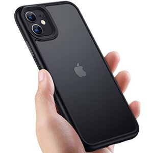 mryuesg designed for iphone 11 case [ military grade drop protection] translucent hard back with soft silicone bumper, slim cover compatible with iphone 11 phone case, made for i-phone11case, black