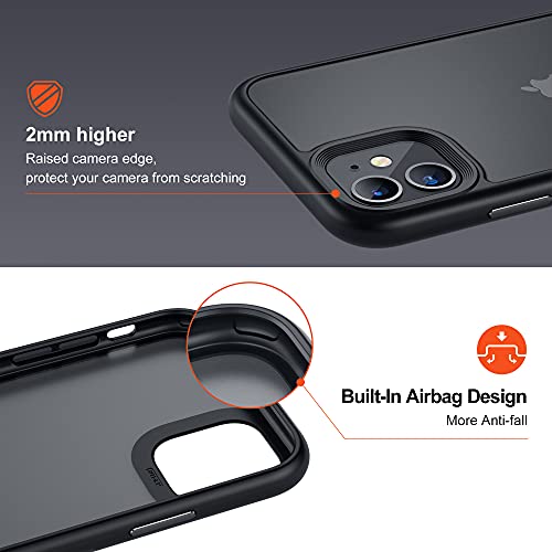 MRYUESG Designed for iPhone 11 Case [ Military Grade Drop Protection] Translucent Hard Back with Soft Silicone Bumper, Slim Cover Compatible with iPhone 11 Phone Case, Made for i-Phone11case, Black