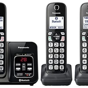 Panasonic Expandable Cordless Phone System with Link2Cell Bluetooth, Voice Assistant, Answering Machine and Call Blocking - 3 Cordless Handsets - KX-TGD663M (Metallic Black)