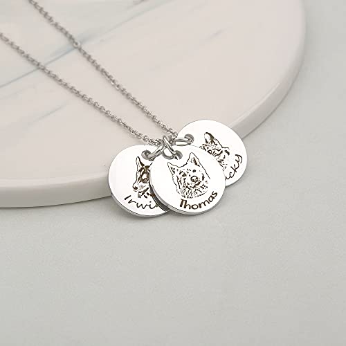 Anavia Personalized Pet Portrait Necklace, Handmade Pet Dog Cat Memorial Jewelry Gift, Customized Round Disc Photo Engraved Necklace Pet Gifts for Animal Lover Dog Mom(1 Disc, Silver)