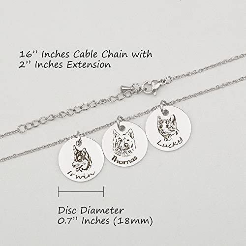 Anavia Personalized Pet Portrait Necklace, Handmade Pet Dog Cat Memorial Jewelry Gift, Customized Round Disc Photo Engraved Necklace Pet Gifts for Animal Lover Dog Mom(1 Disc, Silver)