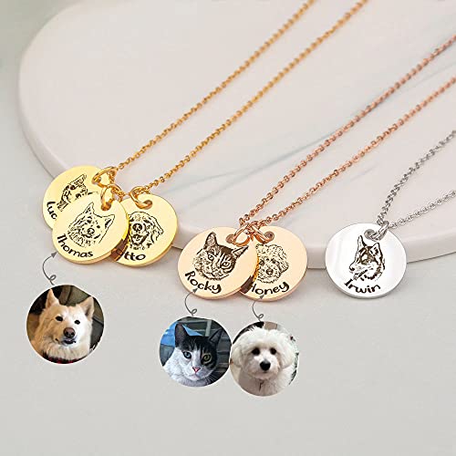 Anavia Personalized Pet Portrait Necklace, Handmade Pet Dog Cat Memorial Jewelry Gift, Customized Round Disc Photo Engraved Necklace Pet Gifts for Animal Lover Dog Mom(1 Disc, Silver)